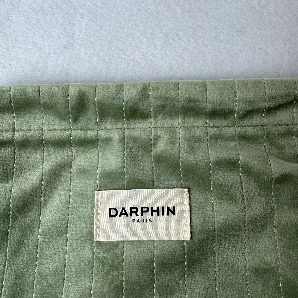 Darphin Paris Green Velvet Bag Cinch Drawstring Cosmetic Makeup Travel Pouch